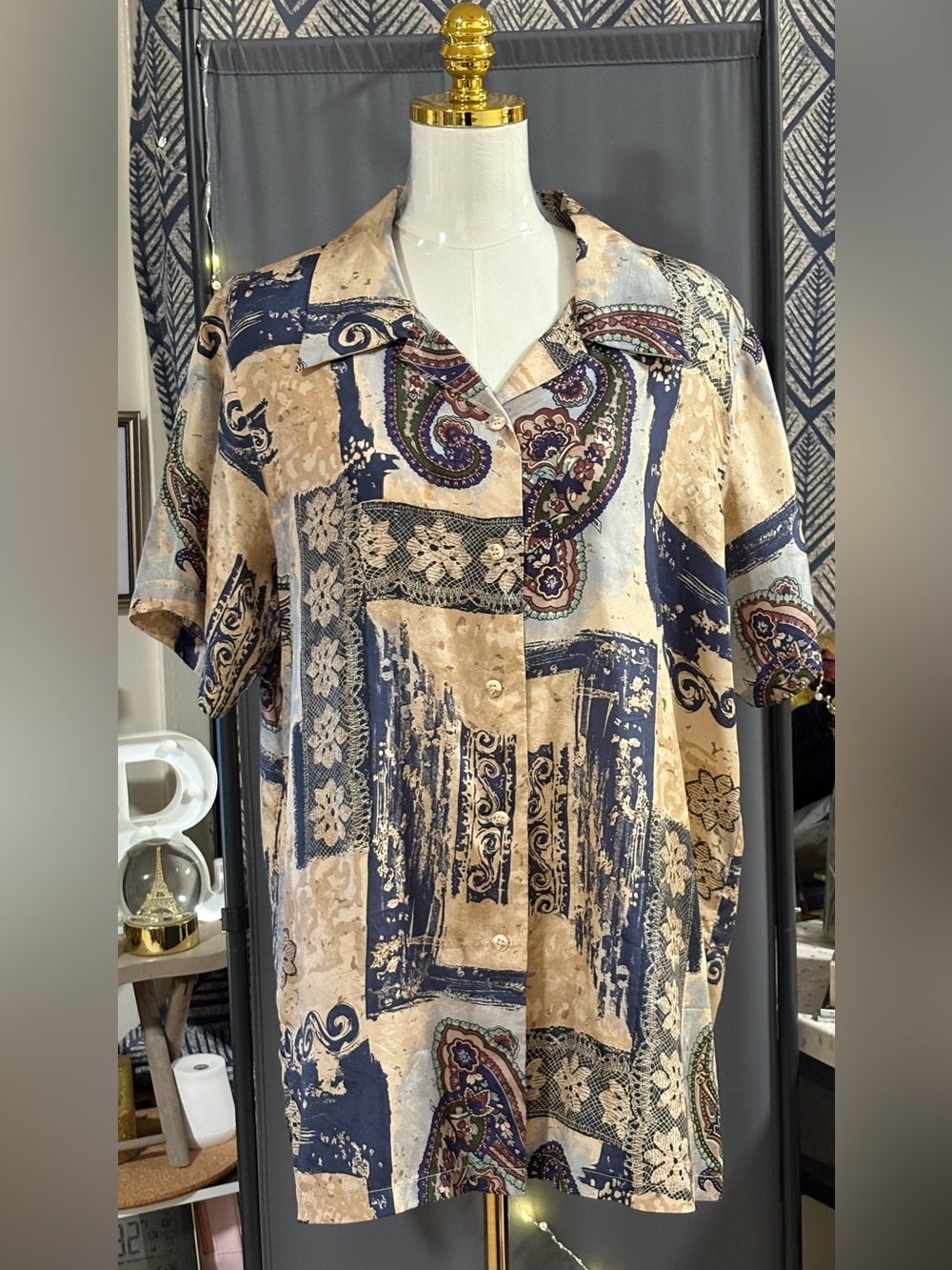✨VINTAGE 90s The Avenue 100% Silk Patchwork Shirt / Shirt-Dress✨